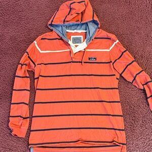 L.L. Bean Orange Hooded Rugby Stripe Pullover